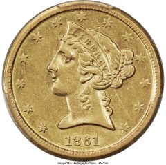 1861-D Half Eagle, Sharp AU55