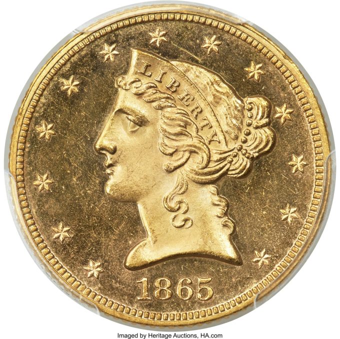 1865 Liberty Half Eagle, PR64 Cameo