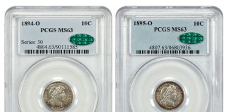 DLRC to Offer #3 All-Time Finest Barber Coin Registry Set in Three Auctions 1894-O and 1895-O Barber dimes