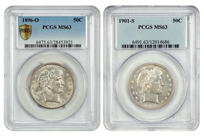 1896-O and 1901-S Barber halves