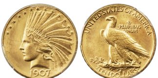 1907 Rolled Edge Indian Eagle Sets $2.4M Record at Heritage GACC Auction 1907 Rolled Edge Indian Eagle, JD-1, R.8, PR67 PCGS