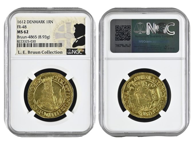Denmark 1612 Rose Noble graded NGC MS 62