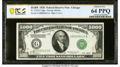 Fr. 2220-G $5,000 1928 Federal Reserve Note. PCGS Banknote Choice Unc 64 PPQ