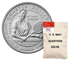 US Mint image 2025 Althea Gibson quarter and bag