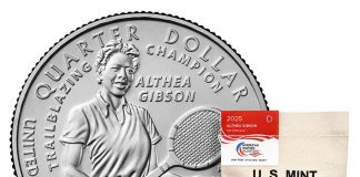 US Mint Sales: 2025 Althea Gibson Quarter Opens with 1.54 Million US Mint image 2025 Althea Gibson quarter and bag