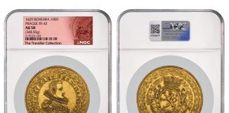 NGC-Certified Traveller Collection Rarities in NAC’s Nov. 6 Auction Bohemia 1629 Prague 100 Ducats graded NGC AU 58