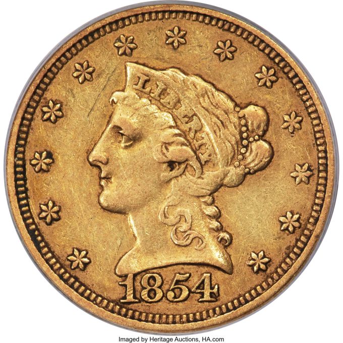 1854-S Liberty Quarter Eagle, XF45 CAC