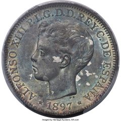 Spanish Colony. Alfonso XIII Peso 1897 SG-V MS65