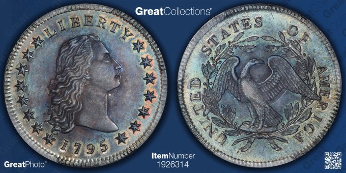 1795 Flowing Hair Silver Dollar B-7 BB-18 3 Leaves