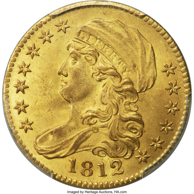 1812 BD-2 Narrow 5D Half Eagle, MS65