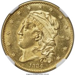 1834 Capped Head Left Five Dollar With Motto MS64
