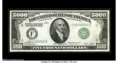 Fr. 2220-F $5000 1928 Federal Reserve Note. About Uncirculated