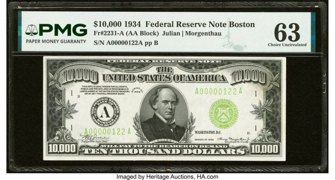 Fr. 2231-A $10,000 1934 Federal Reserve Note. PMG Choice Uncirculated 63