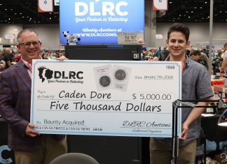 DLRC Pays $5,000 Bounty for Rare Silver Dollar John Brush Awards Caden Dore