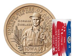 Iowa Innovation Dollar Honoring Dr. Norman Borlaug Available in U.S. Mint Rolls and Bags Roll of 2026-P American Innovation Dollars for Iowa