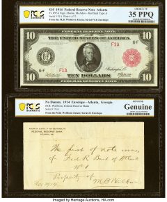 Serial Number 1 Fr. 897a $10 1914 Red Seal Federal Reserve Note