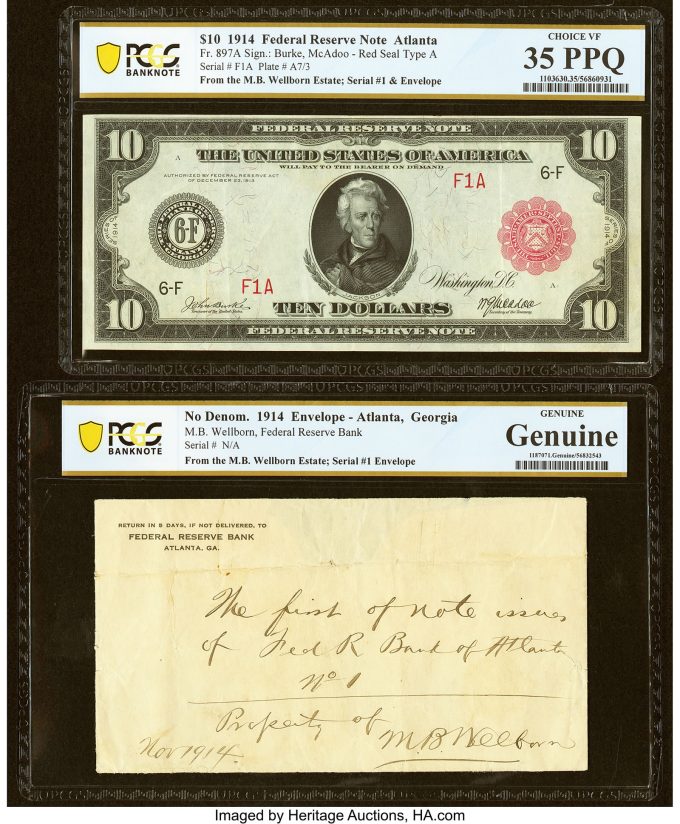 Serial Number 1 Fr. 897a $10 1914 Red Seal Federal Reserve Note