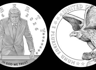 U.S. Mint 2026 Trump Gold Coin Advances, Large Size Considered 2026 President Trump Gold Coin Design - Obverse and Reverse