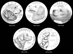 2027 $5 Working Dog Gold Coin – Obverse Candidate Designs