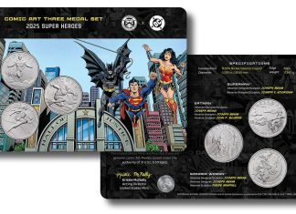 U.S. Mint Reveals First Comic Art Three-Medal Set With Superman, Batman, Wonder Woman Two of several U.S. Mint product images for its Comic Art Three Medal Set featuring for Superman, Batman, Wonder Woman