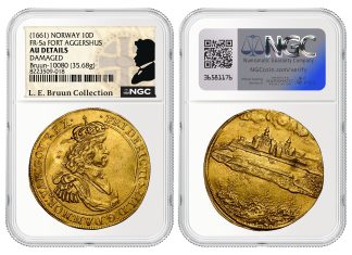 L.E. Bruun Scandinavian Collection Auction Features 500+ NGC-Certified Pieces Norway 1661 10 Ducat Fort Aggershus