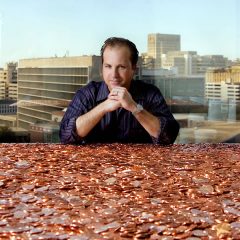 Paul Hollis in 2009 with 1 million pennies