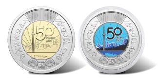 CN Tower’s 50th Anniversary Celebrated on New Canadian $2 Coins 2026 $2 50th Anniversary of the CN Tower Coins - Non-color and Colorized