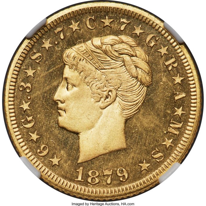 1879 Coiled Hair Stella, PR67 Cameo