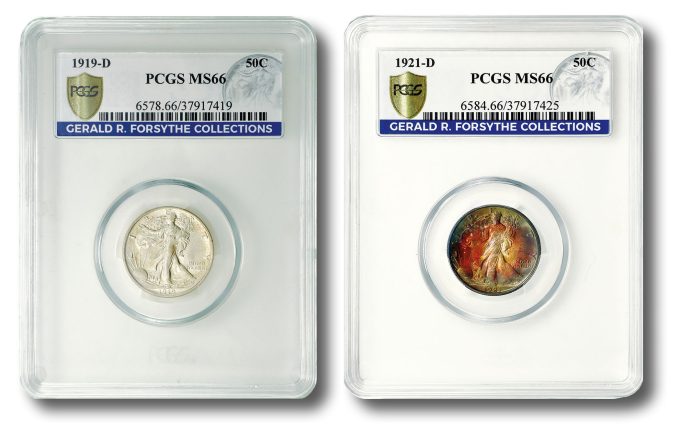 1919-D and 1921-D Walker PCGS MS66