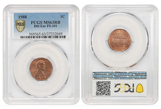 1988 1C PCGS MS63RB (Doubled Ear, FS-101)