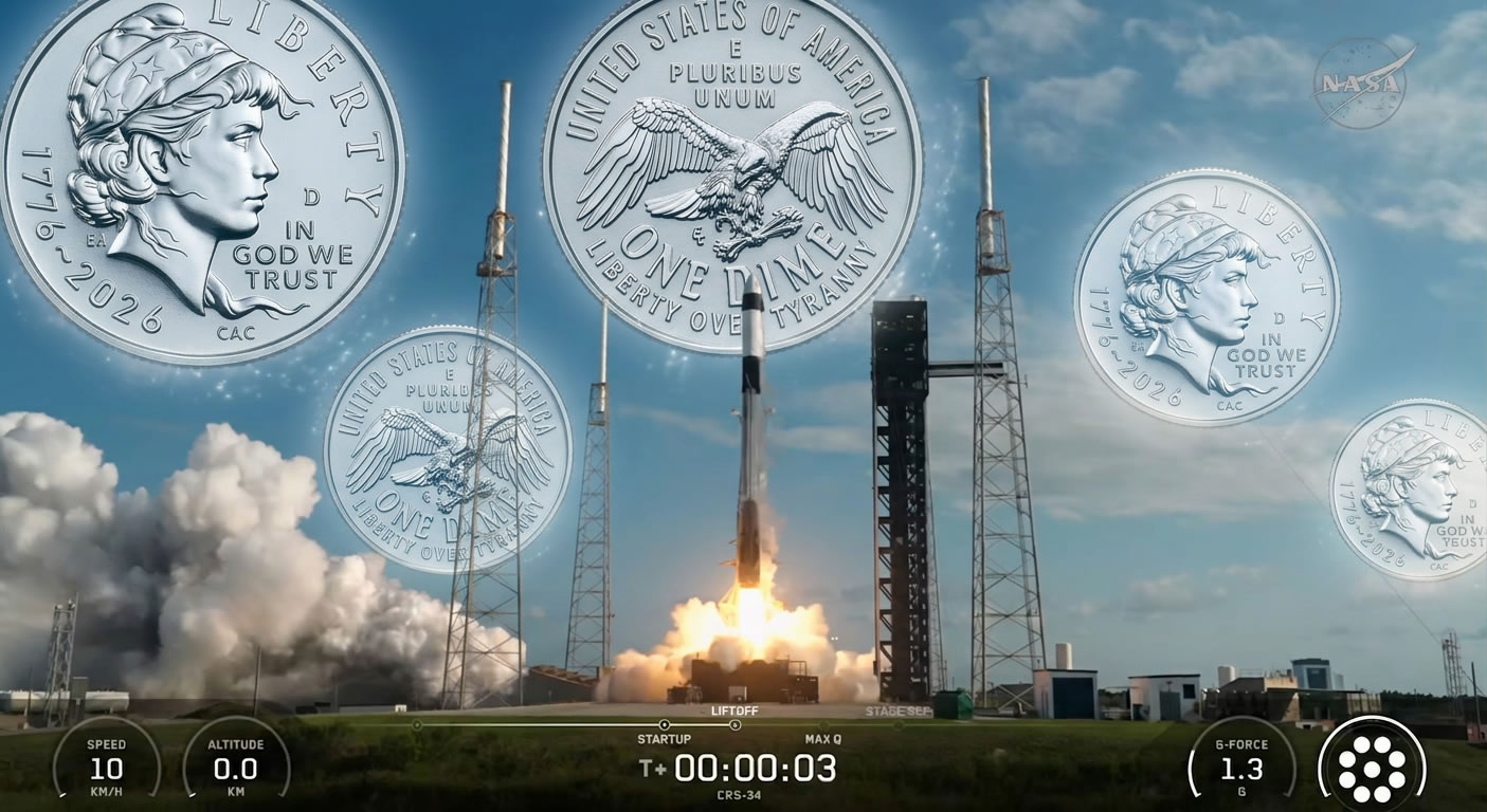 U.S. Mint Director Paul Hollis and Falcon 9 rocket
