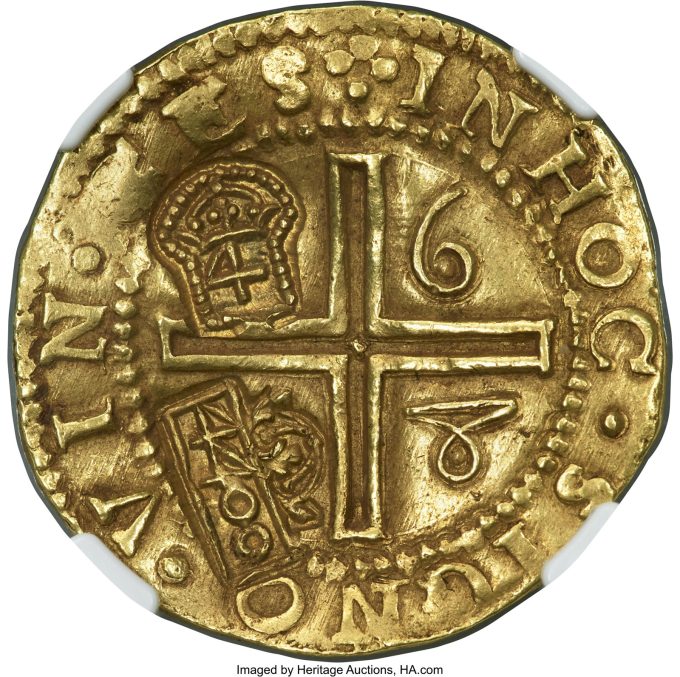 Afonso VI gold Counterstamped 4400 Reis ND (1668) AU50
