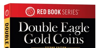 Whitman’s Double Eagle Gold Coins Guide Returns in Full Color Book cover for Double Eagle Gold Coins, Red Book Series, Second Edition, featuring a large gold coin and author Q. David Bowers; foreword by John Dannreuther.