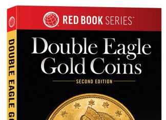 Whitman’s Double Eagle Gold Coins Guide Returns in Full Color Book cover for Double Eagle Gold Coins, Red Book Series, Second Edition, featuring a large gold coin and author Q. David Bowers; foreword by John Dannreuther.
