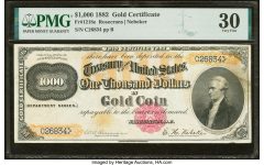 Fr. 1218e $1,000 1882 Gold Certificate PMG Very Fine 30