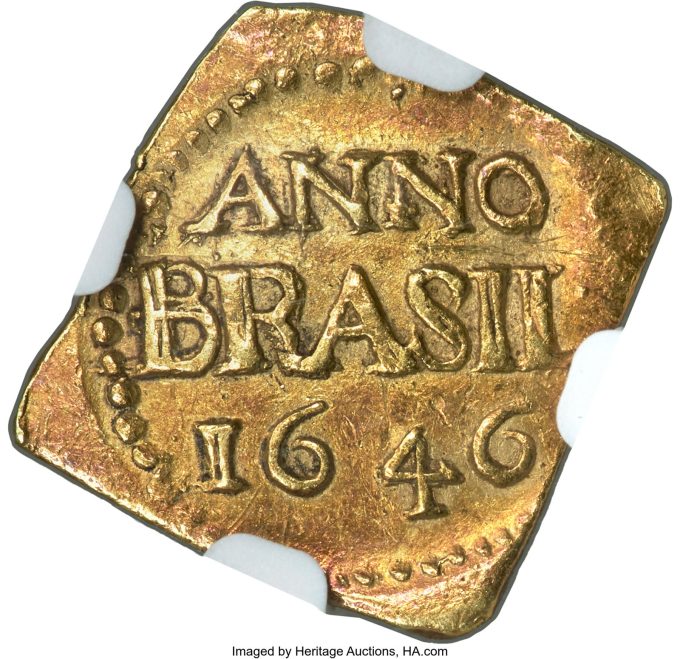 Pernambuco. Dutch Colony - GWC gold Klippe 3 Guilders 1646 AU55
