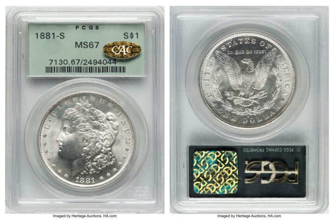 1881-S $1 MS67 PCGS. Gold CAC