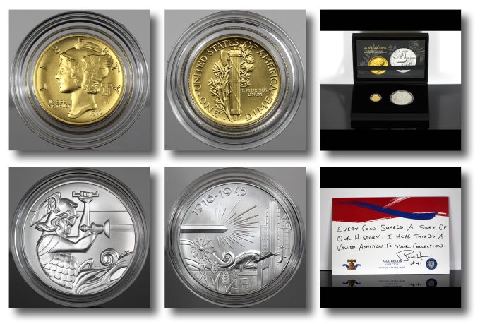 BOM 1916 Mercury Dime Gold Coin and Silver Metal Set