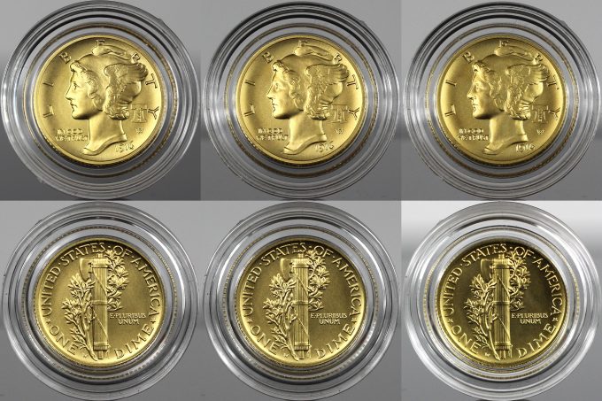 Best of the Mint 1916 Mercury Dime Gold Coin - Obverses and Reverses