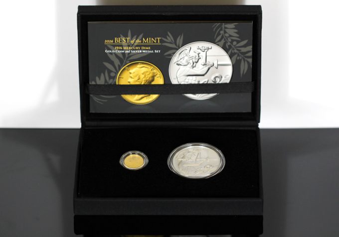 Best of the Mint 1916 Mercury Dime Gold Coin and Silver Medal Set and Case