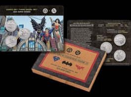 Superman, Batman and Wonder Woman Star in New U.S. Mint Set Comic Art Three-Medal Set with Superman, Batman, Wonder Woman