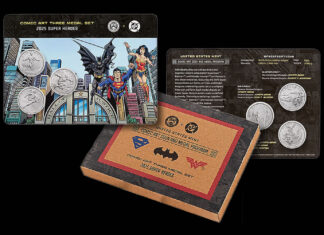 Superman, Batman and Wonder Woman Star in New U.S. Mint Set Comic Art Three-Medal Set with Superman, Batman, Wonder Woman
