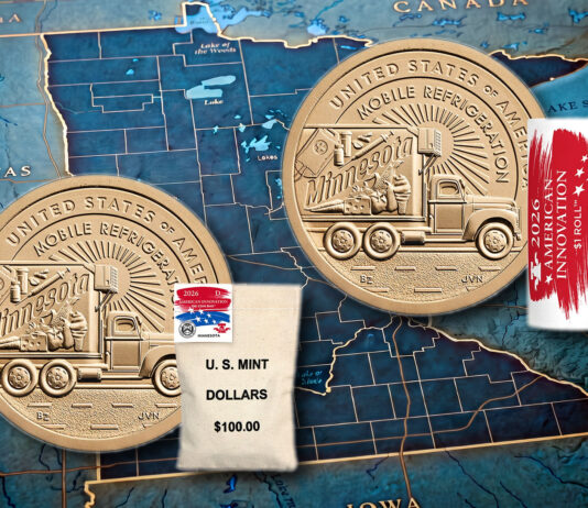 U.S. Mint Launches 2026 Minnesota $1 Featuring Liberty Bell “250” Privy Mark 2026 Minnesota American Innovation Dollar Rolls and Bags