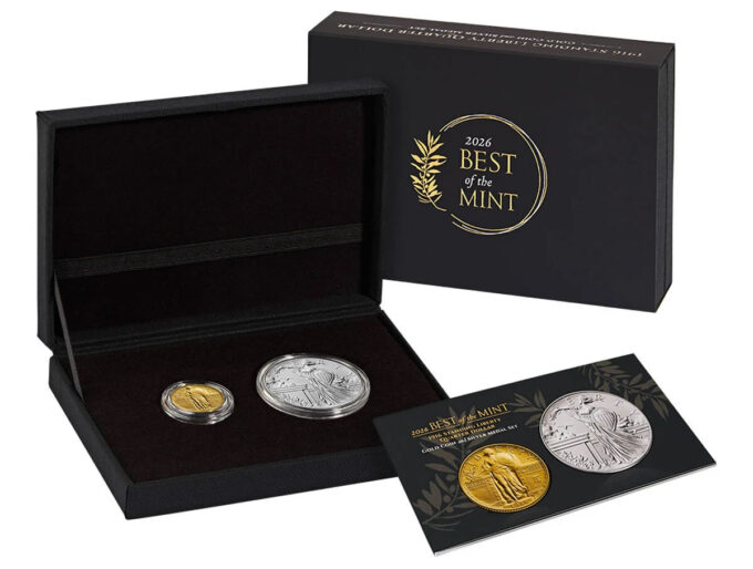 Best of the Mint 1916 Standing Liberty Quarter Dollar Gold Coin and Silver Medal Set