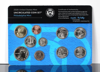 US Mint Sales: Lincoln Cents Lift 2026 Mint Set Near Limit CoinNews photo 1776-2026 Uncirculated Coin Set, P card front