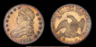 First Known Proof 1824/1 Half Dollar Heads to Auction Proof 1824/1 overdate Capped Bust half dollar