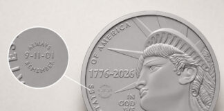 U.S. Mint Strikes 2,983 9/11 Privy Half Dollars Illustration of West Point 1776 ~ 2026 Enduring Liberty half dollar with ALWAYS REMEMBER 9-11-01 privy mark