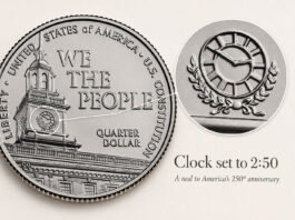 U.S. Constitution Quarter Hides a 2:50 Anniversary Nod An enlarged view of the 1776 ~ 2026 U.S. Constitution quarter reveals Independence Hall's clock