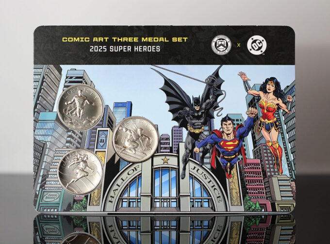 CoinNews photo of a Comic Art Medal Set featuring Superman, Batman, and Wonder Woman