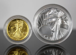 US Mint Sales: Walking Liberty Takes No. 1 CoinNews photo of a 1916 Walking Liberty Half Dollar Gold Coin and Silver Medal